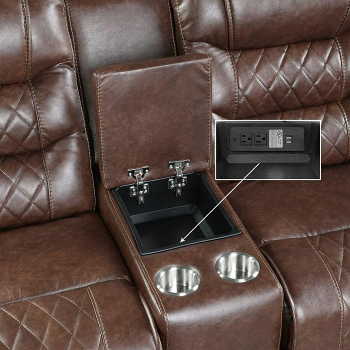 Homelegance Furniture Putnam Power Double Reclining Loveseat in Brown 9405BR-2PW - LasVegasFurnitureOnline.com