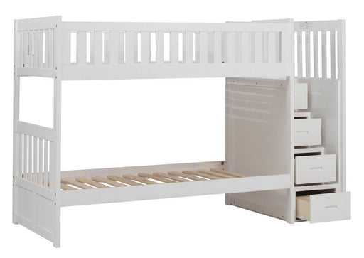 Galen Bunk Bed w/ Reversible Step Storage in White B2053SBW-1 - LasVegasFurnitureOnline.com