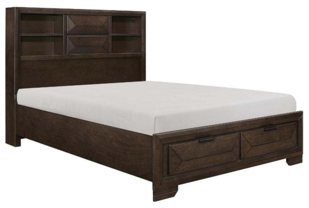 Chesky Queen Bookcase Bed with Footboard Storage in Warm Espresso 1753-1 - LasVegasFurnitureOnline.com