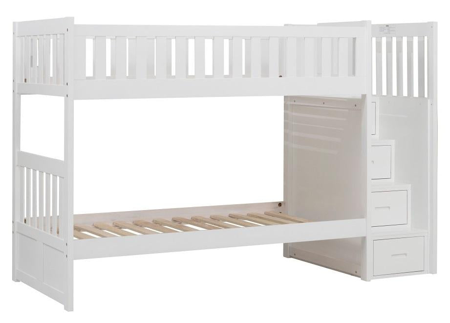Galen Bunk Bed w/ Reversible Step Storage in White B2053SBW-1 - LasVegasFurnitureOnline.com