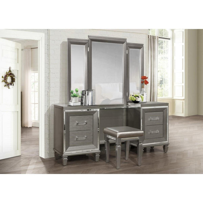Tamsin 3pcs Vanity Dresser with Mirror in Silver Grey Metallic 1616-15 - LasVegasFurnitureOnline.com