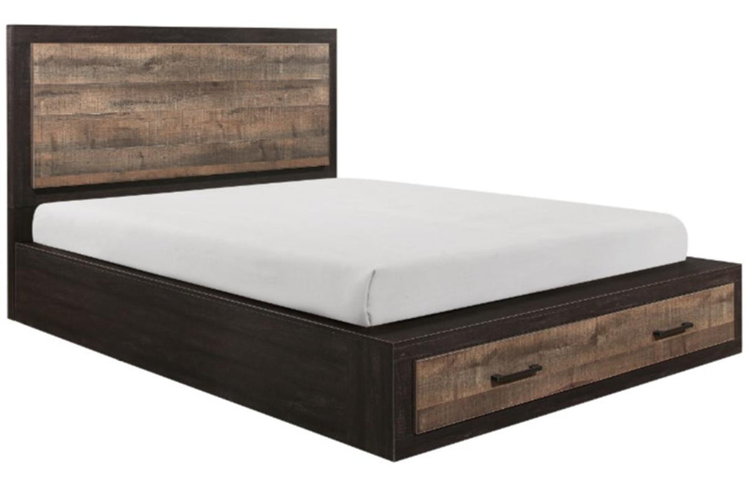 Miter Queen Platform Bed with Footboard Storage in Rustin Mahogany & Dark Ebony 1762-1 - LasVegasFurnitureOnline.com