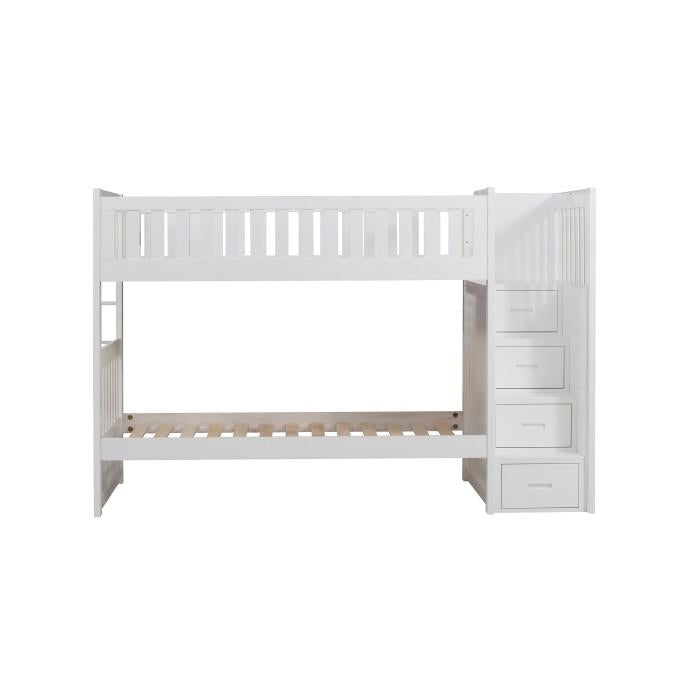 Galen Bunk Bed w/ Reversible Step Storage in White B2053SBW-1 - LasVegasFurnitureOnline.com