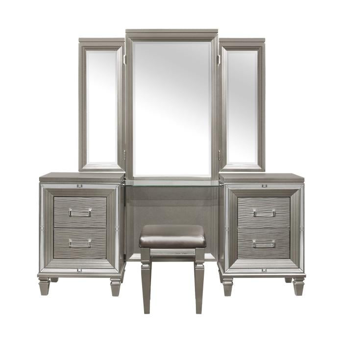Tamsin 3pcs Vanity Dresser with Mirror in Silver Grey Metallic 1616-15 - LasVegasFurnitureOnline.com