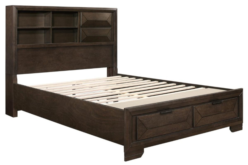 Chesky Queen Bookcase Bed with Footboard Storage in Warm Espresso 1753-1 - LasVegasFurnitureOnline.com