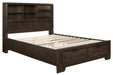 Chesky Queen Bookcase Bed with Footboard Storage in Warm Espresso 1753-1 - LasVegasFurnitureOnline.com