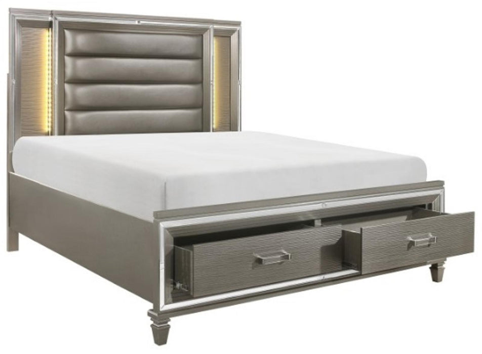 Tamsin Queen Upholstered Storage Bed in Silver Grey Metallic 1616-1 - LasVegasFurnitureOnline.com