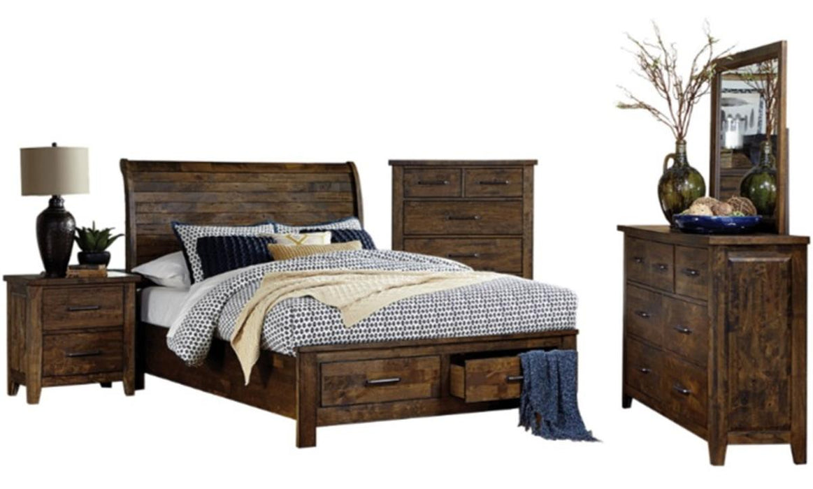 Jerrick Queen Sleigh Platform Bed with Footboard Storage in Burnished Brown 1957-1 - LasVegasFurnitureOnline.com