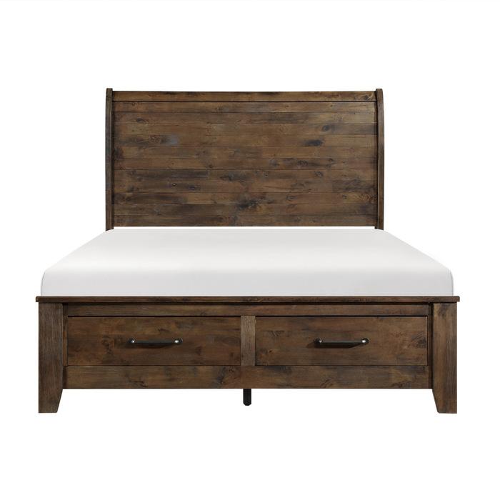 Jerrick Queen Sleigh Platform Bed with Footboard Storage in Burnished Brown 1957-1 - LasVegasFurnitureOnline.com