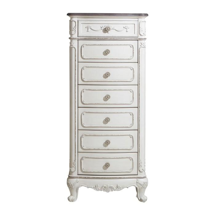 Cinderella 7 Drawer Tall Chest Antique White with Grey Rub-Through 1386NW-12 - LasVegasFurnitureOnline.com