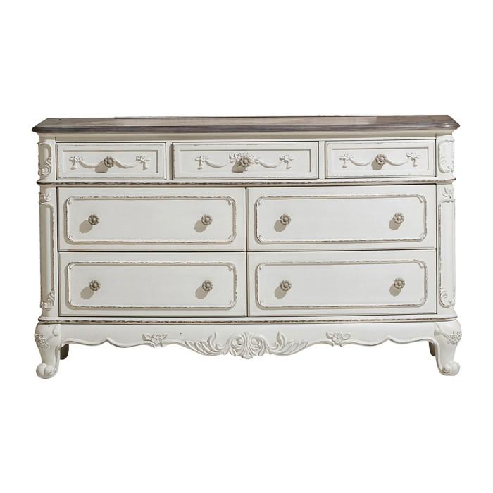 Cinderella 7 Drawer Dresser in Antique White with Grey Rub-Through 1386NW-5 - LasVegasFurnitureOnline.com