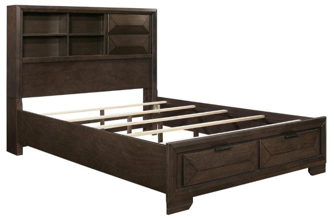 Chesky Queen Bookcase Bed with Footboard Storage in Warm Espresso 1753-1 - LasVegasFurnitureOnline.com