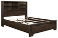 Chesky Queen Bookcase Bed with Footboard Storage in Warm Espresso 1753-1 - LasVegasFurnitureOnline.com