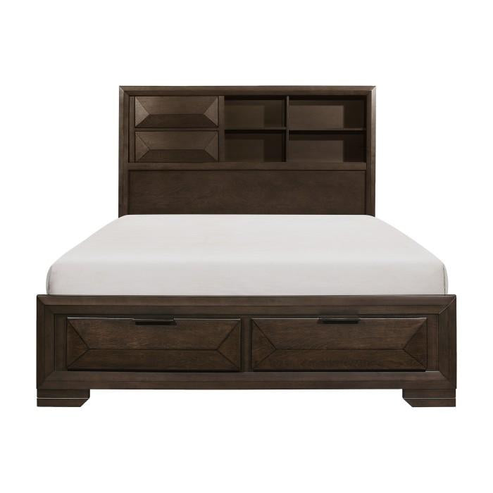 Chesky Queen Bookcase Bed with Footboard Storage in Warm Espresso 1753-1 - LasVegasFurnitureOnline.com