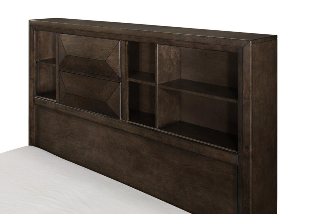 Chesky Queen Bookcase Bed with Footboard Storage in Warm Espresso 1753-1 - LasVegasFurnitureOnline.com