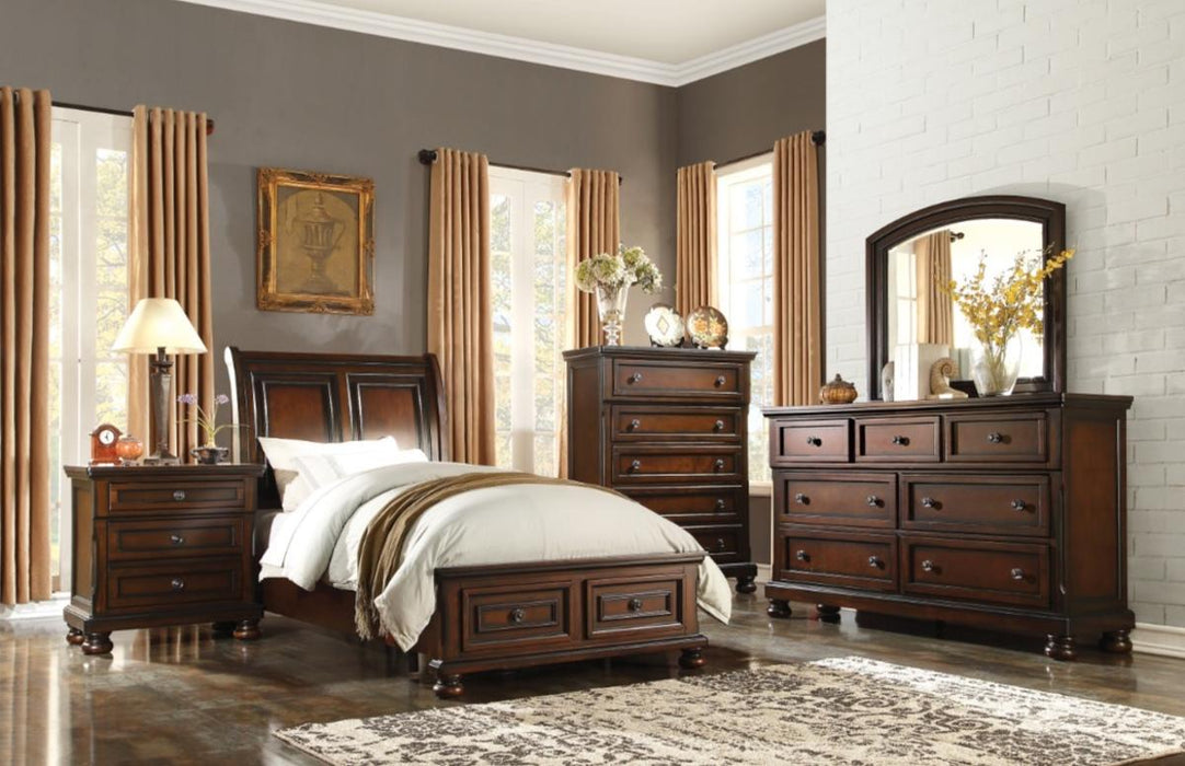 Cumberland King Sleigh Platform Bed with Footboard Storage in Brown Cherry 2159K-1EK - LasVegasFurnitureOnline.com