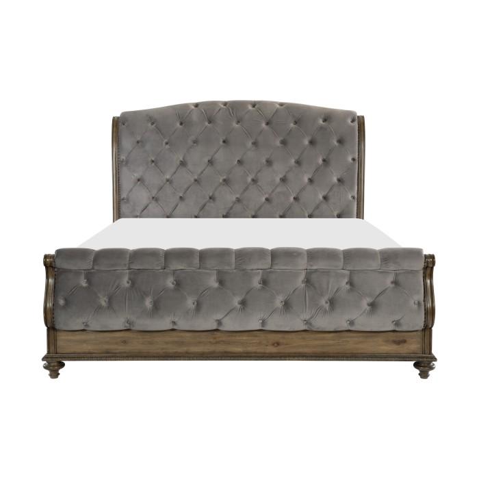 Rachelle Queen Sleigh Bed in Weathered Pecan 1693-1 - LasVegasFurnitureOnline.com