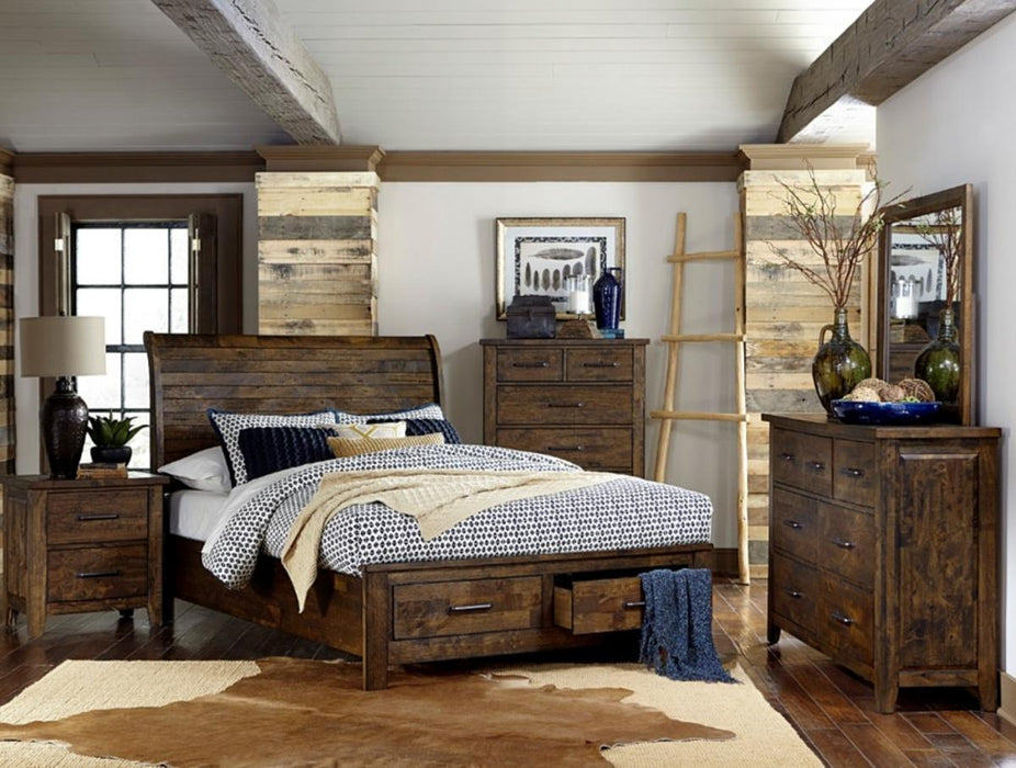 Jerrick Queen Sleigh Platform Bed with Footboard Storage in Burnished Brown 1957-1 - LasVegasFurnitureOnline.com