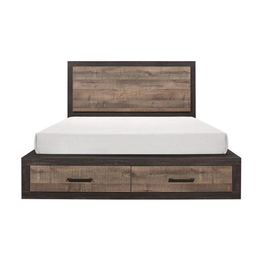 Miter Queen Platform Bed with Footboard Storage in Rustin Mahogany & Dark Ebony 1762-1 - LasVegasFurnitureOnline.com