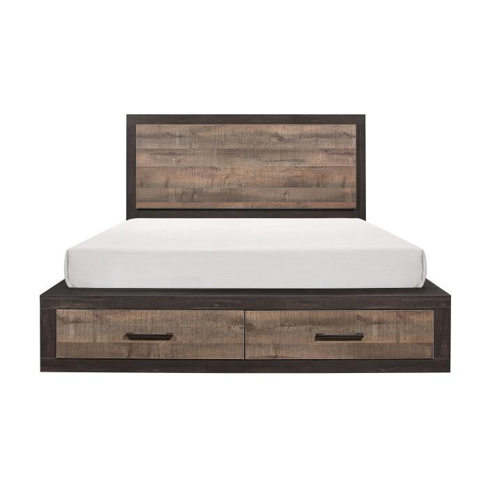Miter Queen Platform Bed with Footboard Storage in Rustin Mahogany & Dark Ebony 1762-1 - LasVegasFurnitureOnline.com