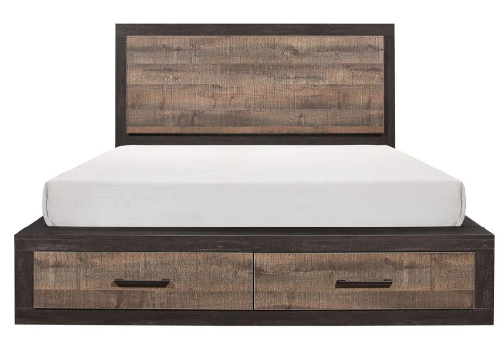 Miter Queen Platform Bed with Footboard Storage in Rustin Mahogany & Dark Ebony 1762-1* - LasVegasFurnitureOnline.com
