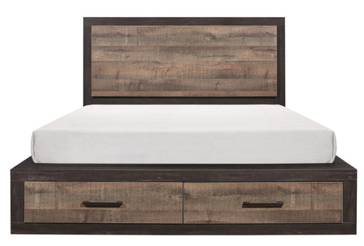 Miter Queen Platform Bed with Footboard Storage in Rustin Mahogany & Dark Ebony 1762-1* - LasVegasFurnitureOnline.com