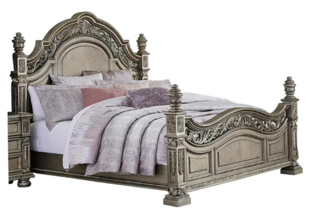 Catalonia Queen Poster Bed in Platinum Gold 1824PG-1* - LasVegasFurnitureOnline.com