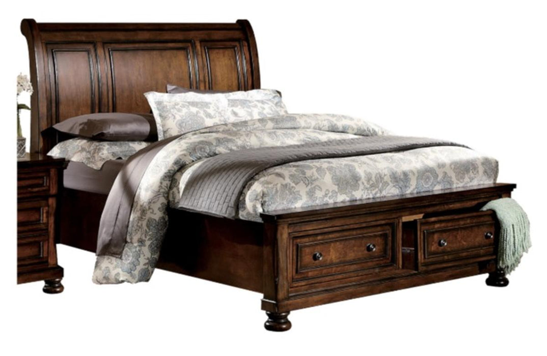Cumberland Queen Sleigh Platform Bed with Footboard Storage in Brown Cherry 2159-1* - LasVegasFurnitureOnline.com