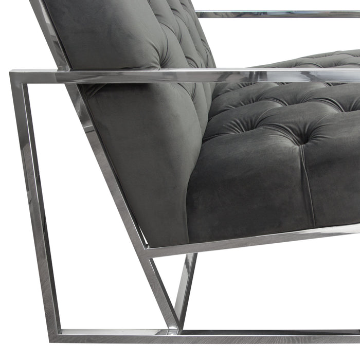 Luxe Accent Chair in Dusk Grey Tufted Velvet Fabric with Polished Stainless Steel Frame by Diamond Sofa