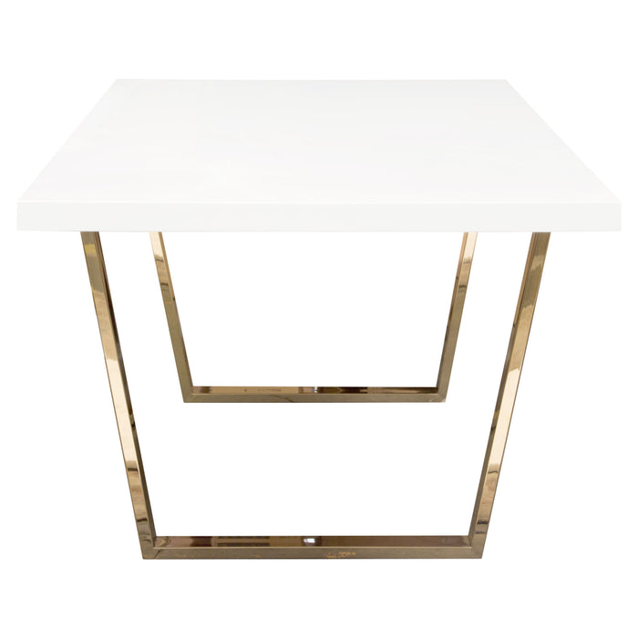 Mirage Rectangular Dining Table w/ White Lacquer Top and Polished Gold Metal Base by Diamond Sofa