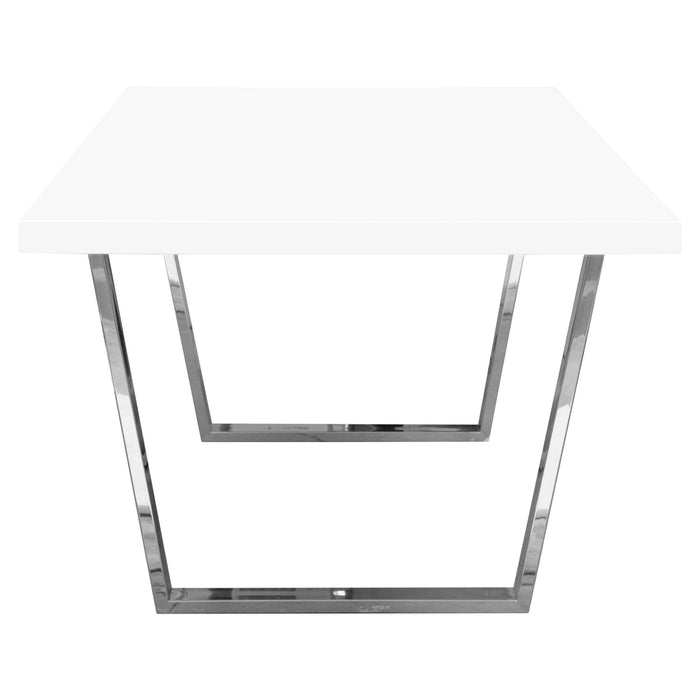 Mirage Rectangular Dining Table w/ White Lacquer Top and Polished Silver Metal Base by Diamond Sofa