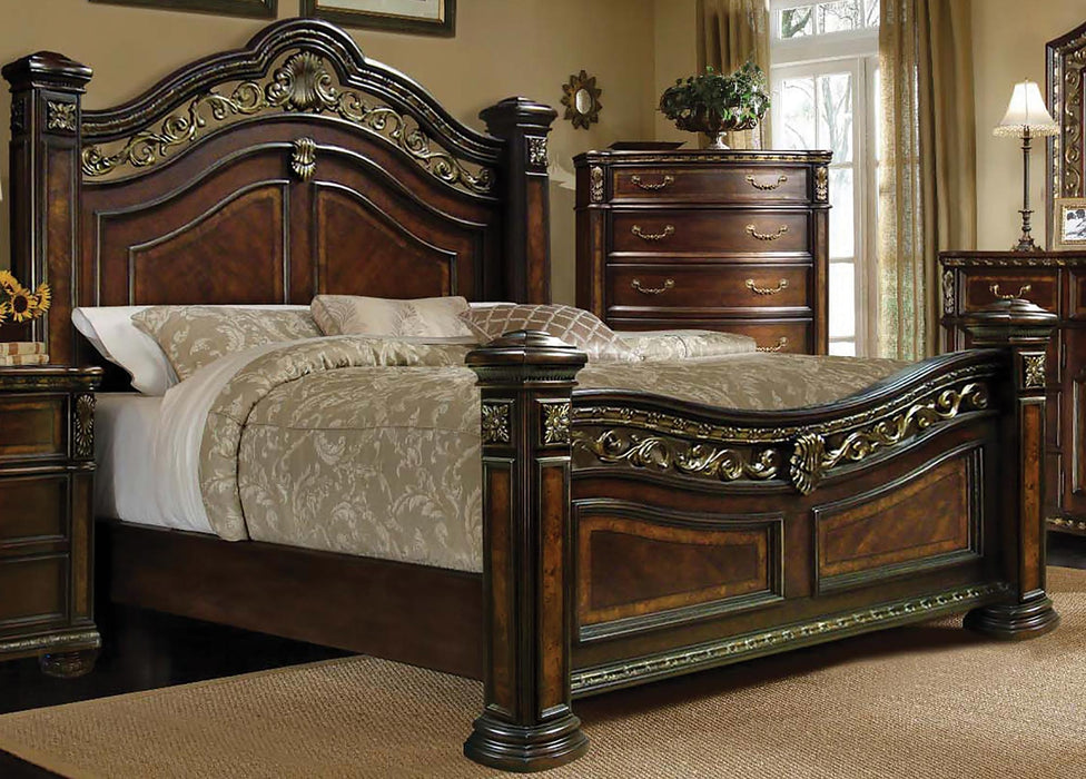 McFerran Home Furnishing B163 California King Poster Bed in Antique Brass Cherry