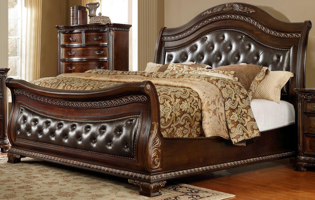 McFerran Home Furnishing B9588 Eastern King Sleigh Bed in Rich Cherry