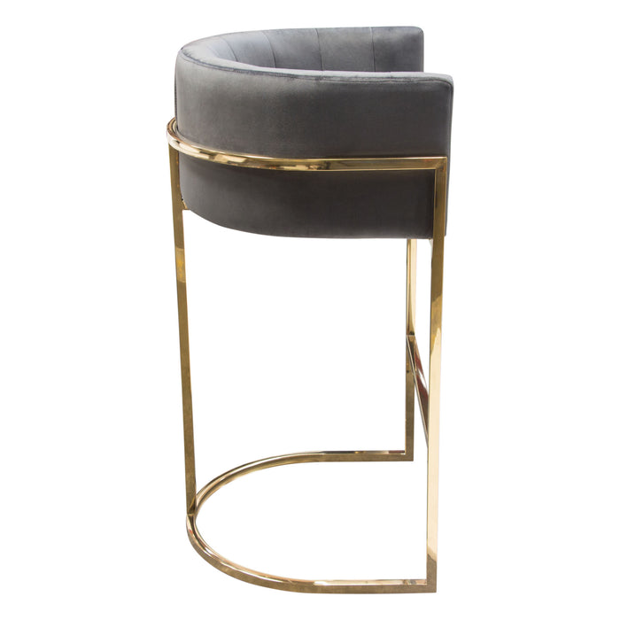 Pandora Bar Height Chair in Grey Velvet with Polished Gold Frame by Diamond Sofa