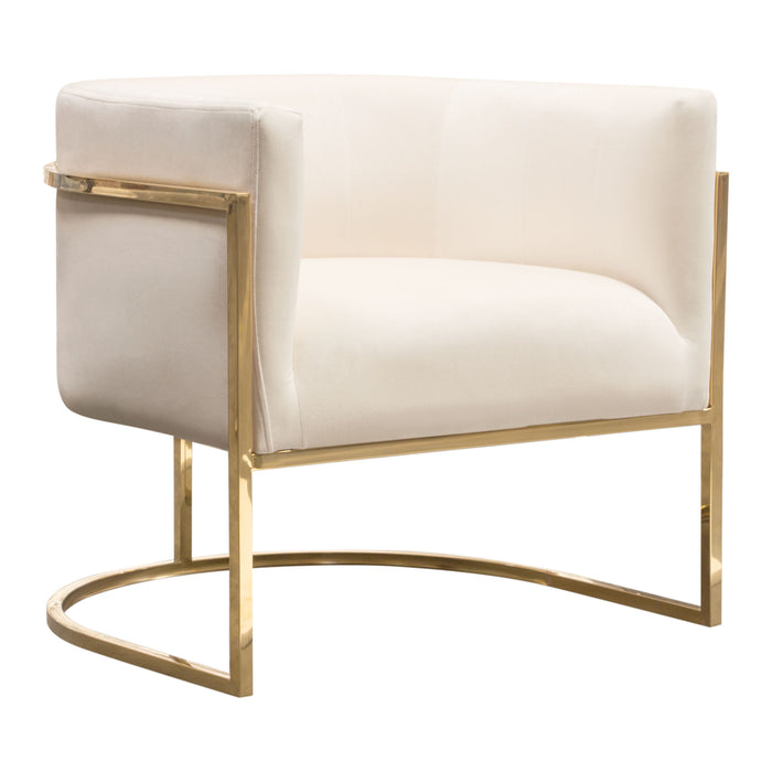 Pandora Accent Chair in Cream Velvet with Polished Gold Stainless Steel Frame by Diamond Sofa