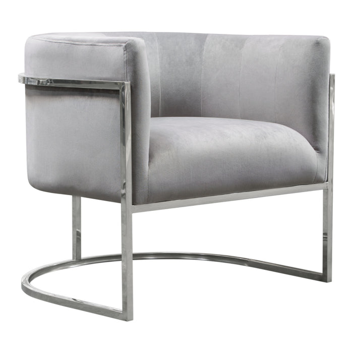 Pandora Accent Chair in Grey Velvet with Polished Silver Stainless Steel Frame by Diamond Sofa