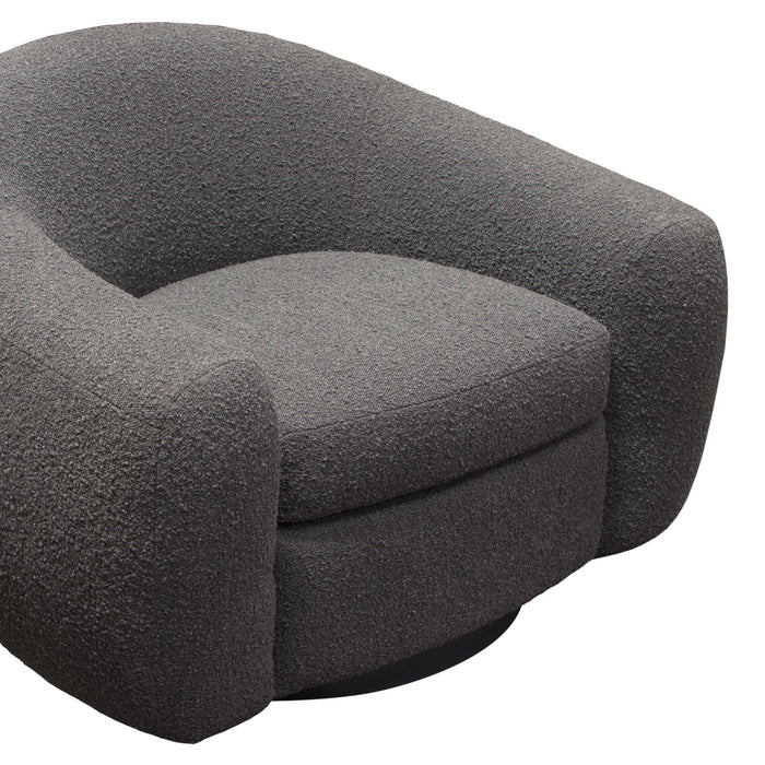 Pascal Swivel Chair in Charcoal Boucle Textured Fabric w/ Contoured Arms & Back by Diamond Sofa