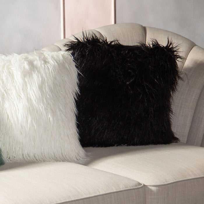18" Square Accent Pillow by Diamond Sofa in Black Dual-Sided Faux Fur