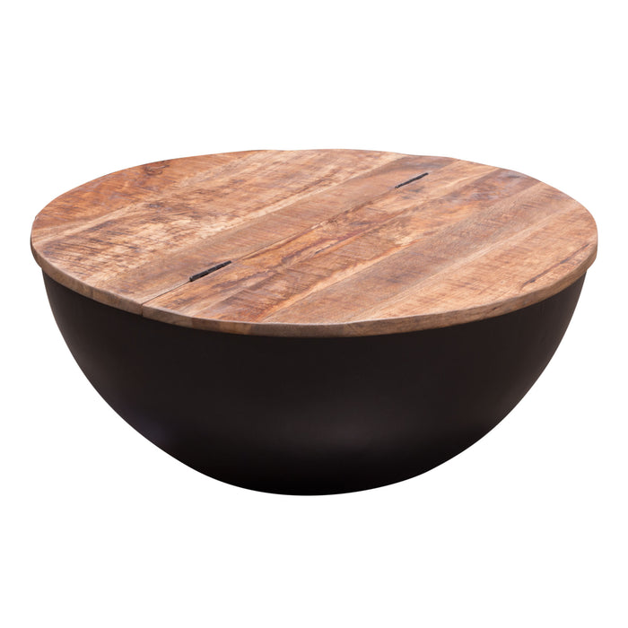 Salem Round Drum Storage Cocktail Table w/ Natural Mango Wood Top & Metal Base by Diamond Sofa