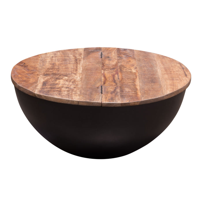 Salem Round Drum Storage Cocktail Table w/ Natural Mango Wood Top & Metal Base by Diamond Sofa