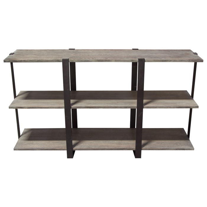 Sherman 59" 3-Tiered Shelf Unit in Grey Oak Finish with Iron Supports by Diamond Sofa
