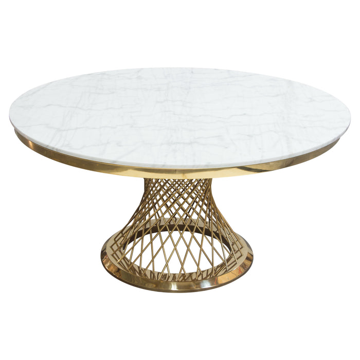 Solstice 60" Round Dining Table with Genuine Marble Top and Polished Gold Spiral Spoked Base by Diamond Sofa