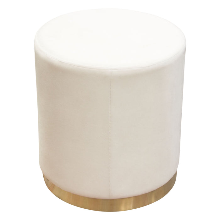 Sorbet Round Accent Ottoman in Cream Velvet w/ Gold Metal Band Accent by Diamond Sofa