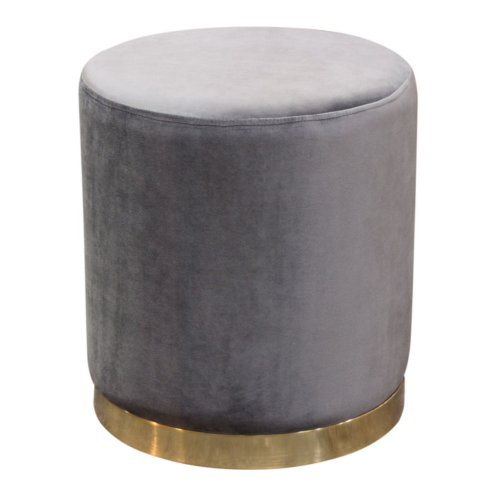 Sorbet Round Accent Ottoman in Grey Velvet w/ Silver Metal Band Accent by Diamond Sofa