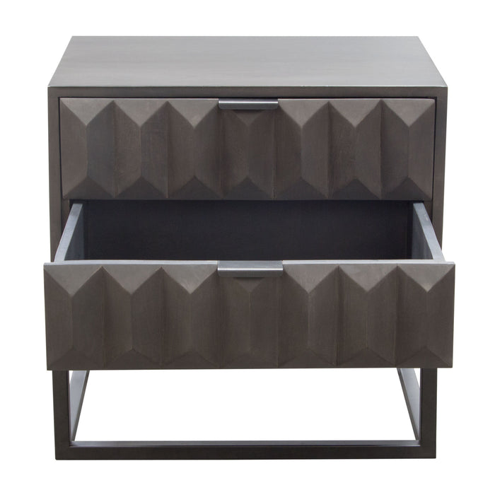 Spectrum 2-Drawer Solid Mango Wood Accent Table in Smoke Grey Finish w/ Gun Metal Finished Legs by Diamond Sofa