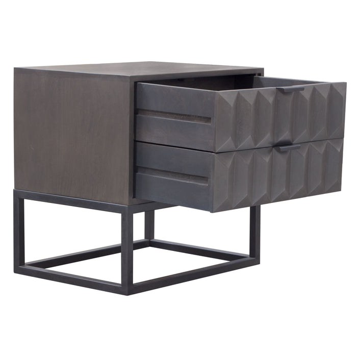 Spectrum 2-Drawer Solid Mango Wood Accent Table in Smoke Grey Finish w/ Gun Metal Finished Legs by Diamond Sofa