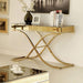 Sundance Modern Brass Sofa Table with 5mm Smoked Mirror Top & X-Shaped Base - LasVegasFurnitureOnline.com
