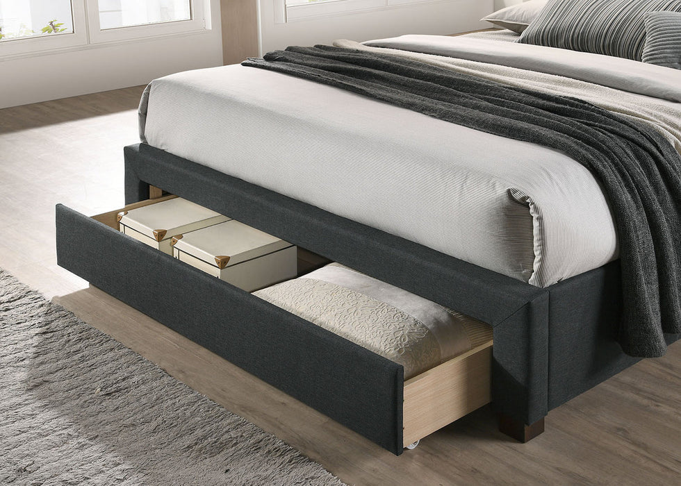 Sybella Gray Upholstered Platform Bed with Storage – Diamond Tufted Linen-Like Fabric - LasVegasFurnitureOnline.com