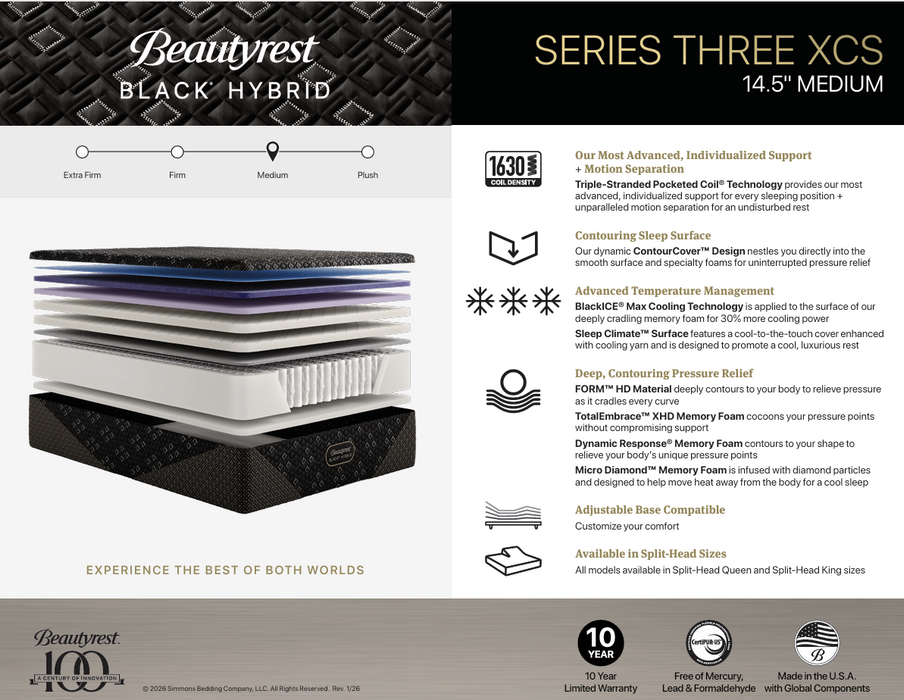 Beautyrest Black Hybrid XCS Series Three Medium Mattress