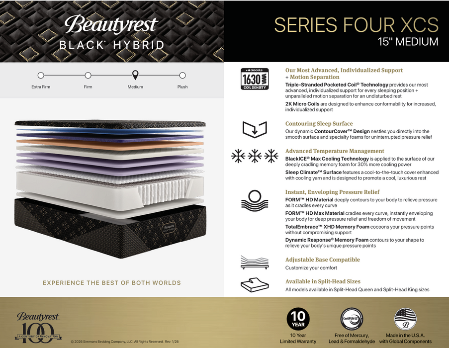 Beautyrest Black Hybrid XCS Series Four Medium Mattress